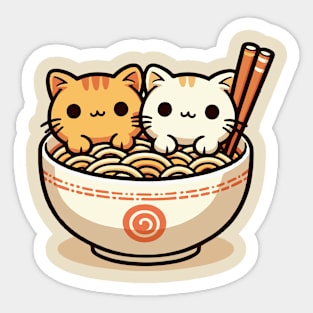 two cute kitty in ramen noodles Sticker